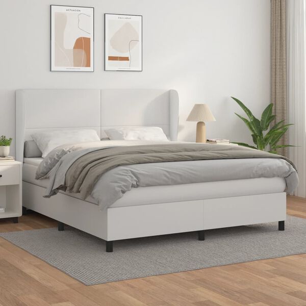 vidaXL Cama com molas/colch&atilde;o 180x200 cm couro artificial branco