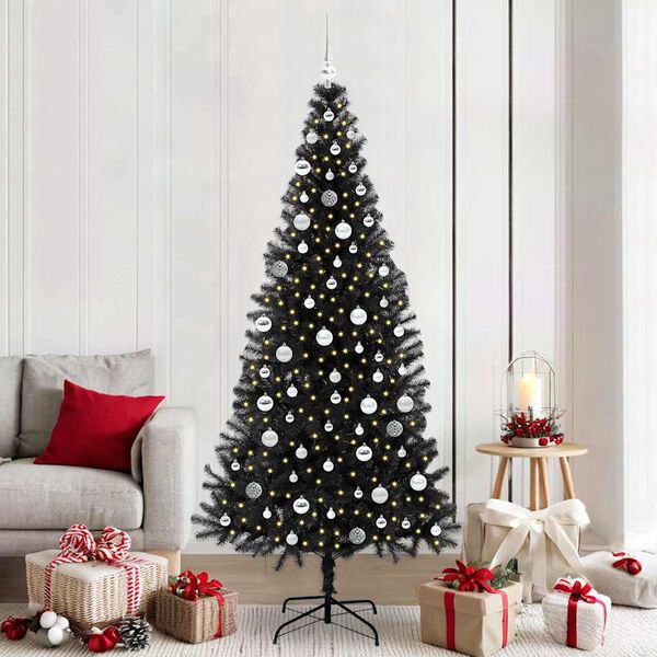 vidaXL &Aacute;rvore de Natal com 300 LEDs com suporte Preto 210 cm PVC