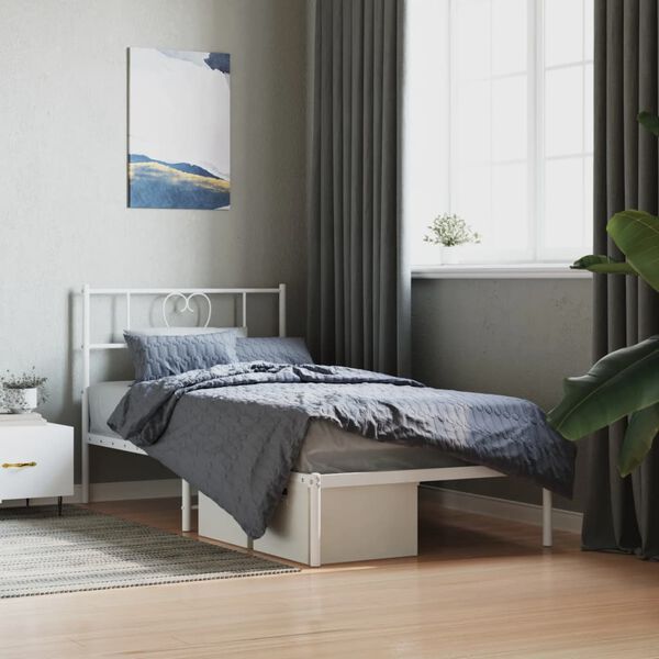 vidaXL Estrutura de cama em metal com cabeceira 107x203 cm branco