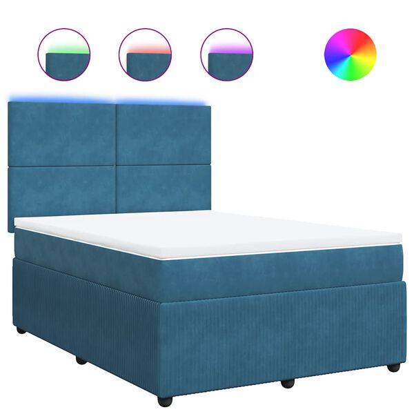 vidaXL Cama boxspring com colchão 140x190 cm veludo azul