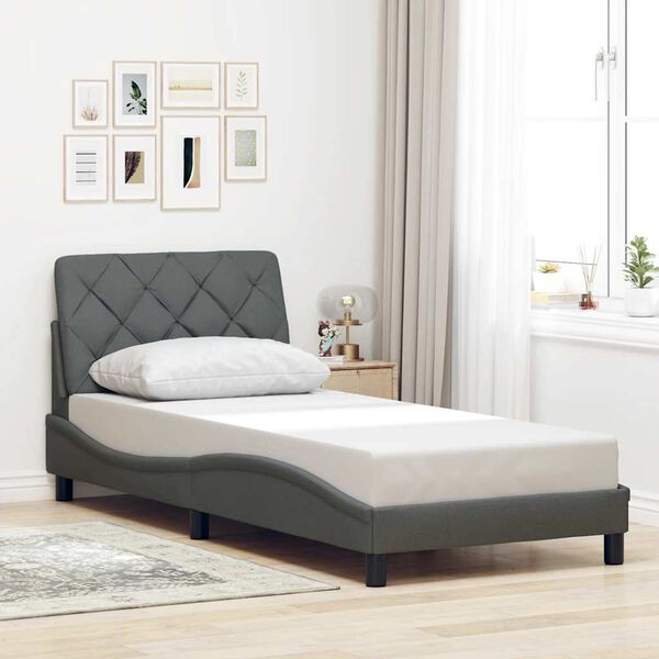vidaXL Estrutura de cama sem colch&atilde;o 90x190 cm tecido cinzento-escuro