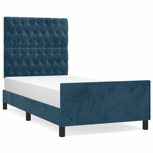 vidaXL Estrutura de cama sem colch&atilde;o 100x200 cm veludo azul-escuro