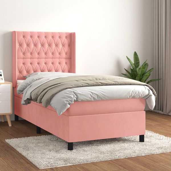 vidaXL Cama com molas/colch&atilde;o 80x200 cm veludo rosa