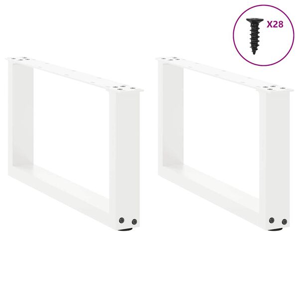 vidaXL P&eacute;s para mesa de centro em formato de U, 2 pe&ccedil;as, branco, 70x(30-31) cm, a&ccedil;o