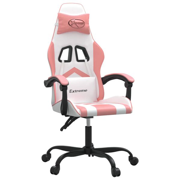 vidaXL Cadeira gaming girat&oacute;ria couro artificial branco e rosa