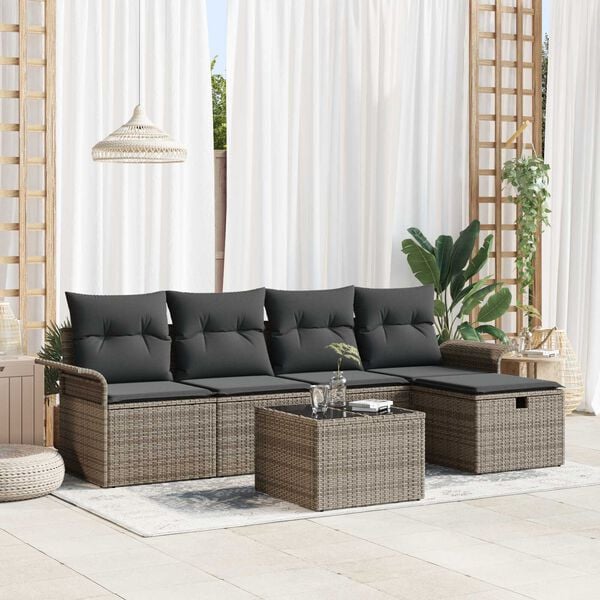 vidaXL Conjunto de Sof&aacute; de Jardim 6 pcs Cinzeto Rattan Sint&eacute;tico