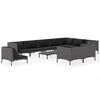 vidaXL 11 pcs conj. lounge jardim c/ almofad&otilde;es vime PE cinza-escuro
