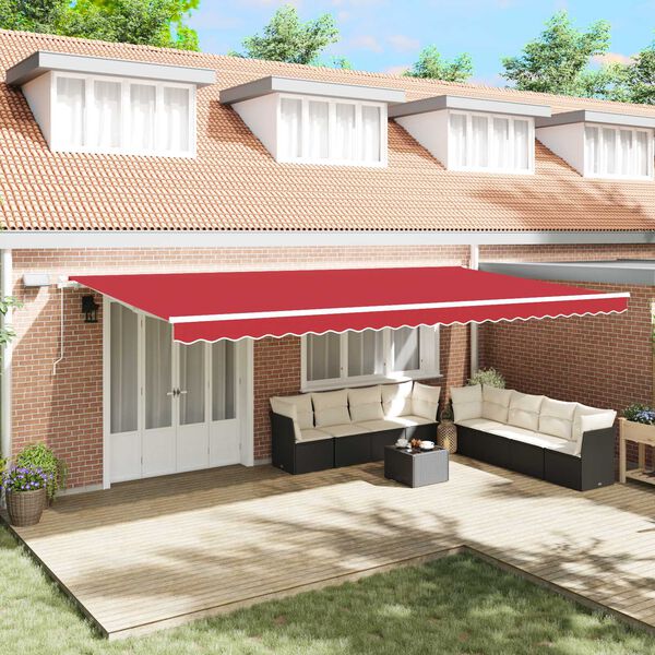 vidaXL Toldo Retr&aacute;til Manual Vermelho 600 &times; 300 cm Tecido e A&ccedil;o