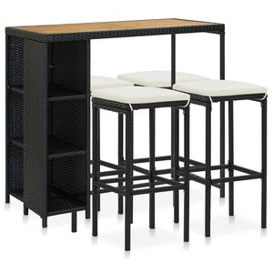 vidaXL 5 pcs conjunto de bar p/ jardim c/ almofadões vime PE preto