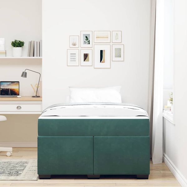vidaXL Estrutura da Cama com colch&atilde;o Verde Escuro 120 x 200 cm tecido