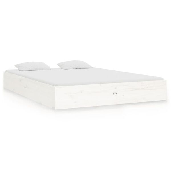 vidaXL Estrutura de cama casal 135x190 cm madeira maciça branco