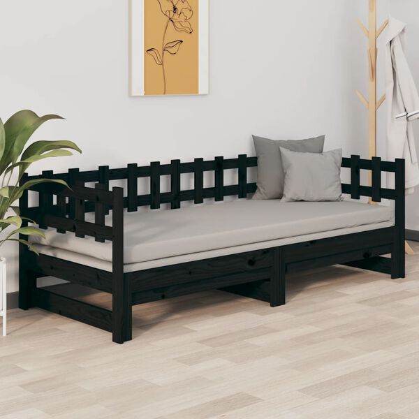 820736 vidaXL Sof&aacute;-cama de puxar 2x(90x200) cm pinho maci&ccedil;o preto