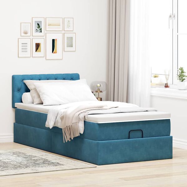vidaXL Estrutura cama otomana colchão 80x200 cm veludo azul escuro