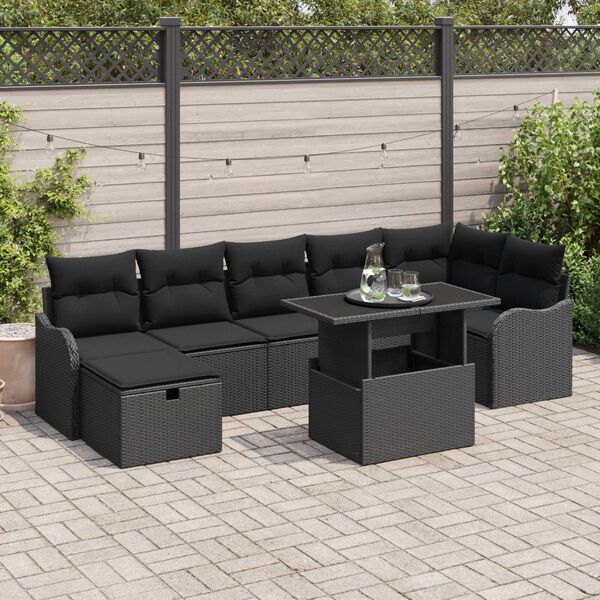 vidaXL Conjunto de Sof&aacute; de Jardim 8 pcs Preto Rattan Sint&eacute;tico