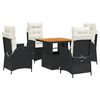 vidaXL 5 pcs conjunto de jantar p/ jardim c/ almofad&otilde;es vime PE preto