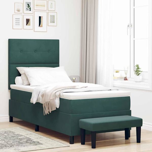 vidaXL Cama Box com colch&atilde;o Verde-escuro 80 x 200 cm Veludo