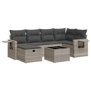 vidaXL 7 pcs conj. sof&aacute;s jardim com almofad&otilde;es vime PE cinzento-claro
