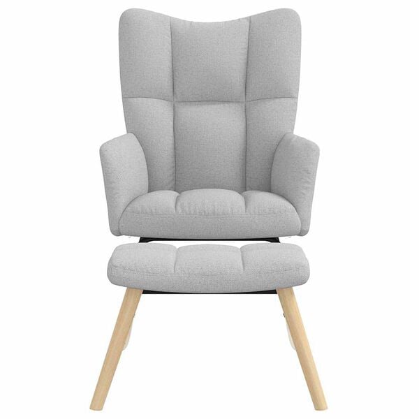 vidaXL Cadeira de baloi&ccedil;o com banco p/ p&eacute;s tecido cinzento nublado