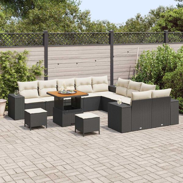 vidaXL Conjunto de Sofá de Jardim 13 pcs Preto e Creme 80 x 80 x 71 cm