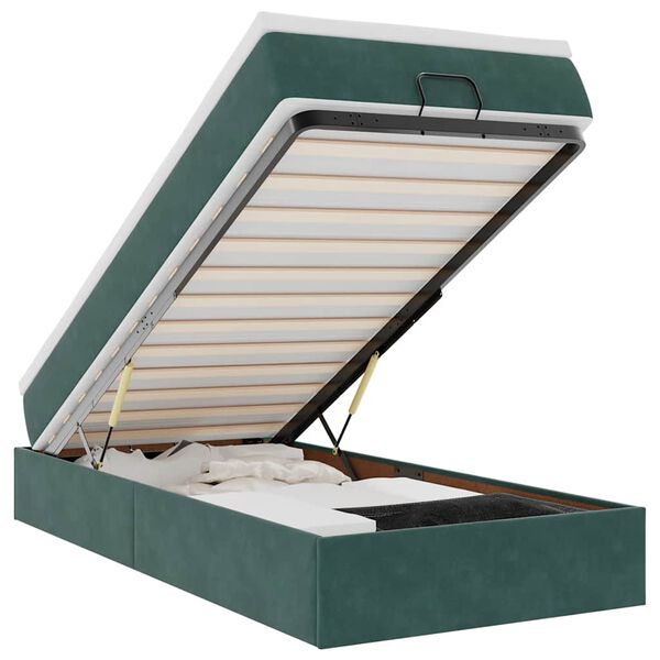 vidaXL Estrutura de cama otomana com colch&atilde;o verde escuro veludo