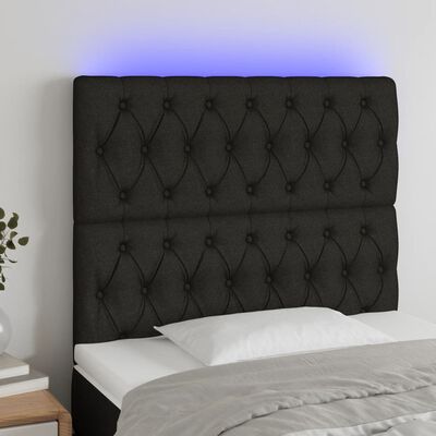 vidaXL Cabeceira de cama c/ luzes LED tecido 90x7x118/128 cm preto