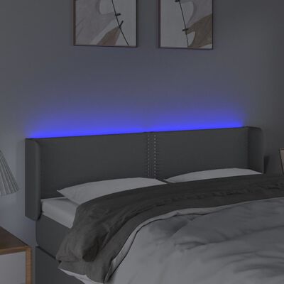 vidaXL Cabeceira cama c/ luzes LED tecido 147x16x78/88 cm cinza-claro