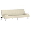 vidaXL Sof&aacute;-cama com suporte para copos couro artificial cor creme