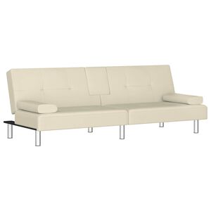 vidaXL Sof&aacute;-cama com suporte para copos couro artificial cor creme