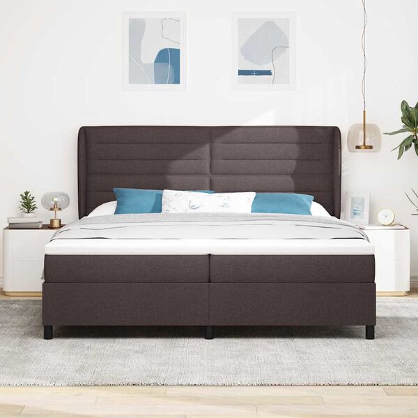 vidaXL Cama Box com colch&atilde;o Castanho escuro 200 x 200 cm tecido