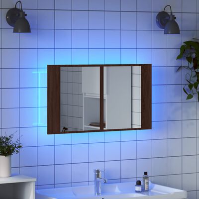 vidaXL Armário WC c/ espelho e luzes LED acrílico carvalho castanho