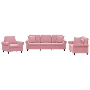 vidaXL 3 pcs conjunto de sof&aacute;s com almofadas veludo rosa