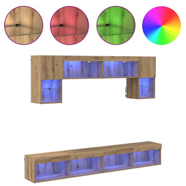 vidaXL Unidades de TV de Parede com LED 6 pcs Carvalho Artesanal
