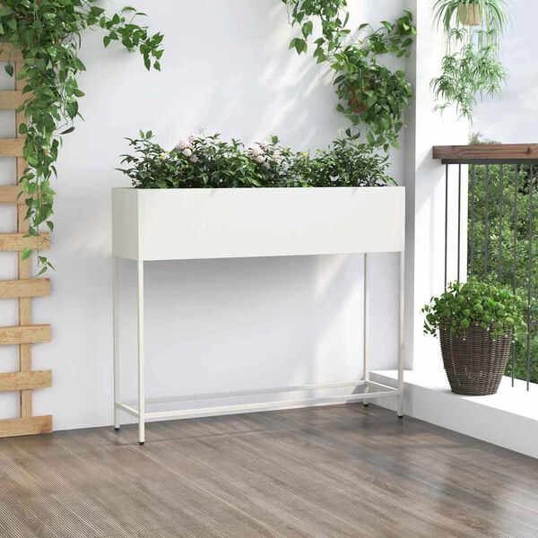 vidaXL Vaso Elevado para Jardim Branco 100 x 26 x 82 cm A&ccedil;o