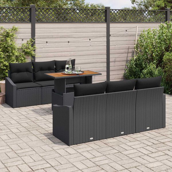 vidaXL Conjunto de Sof&aacute; de Jardim 7 pcs Preto Rattan Sint&eacute;tico