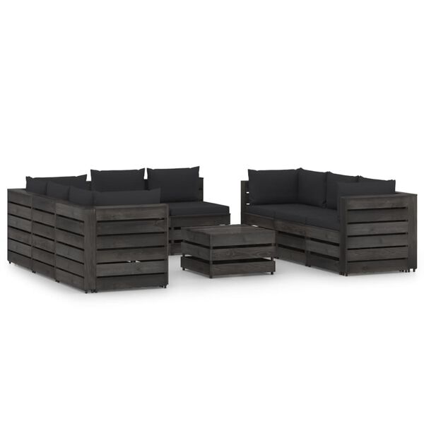 vidaXL 9 pcs conj. lounge jardim + almofad&otilde;es madeira impreg. cinzento