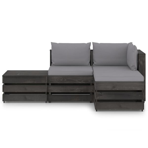 vidaXL 4 pcs conj. lounge jardim + almofad&otilde;es madeira impreg. cinzento