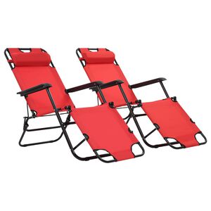 vidaXL Espregui&ccedil;adeiras dobr&aacute;veis c/ apoio de p&eacute;s 2 pcs a&ccedil;o vermelho