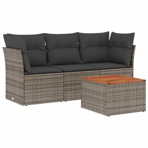 vidaXL 4 pcs conjunto sof&aacute;s de jardim c/ almofad&otilde;es vime PE cinzento