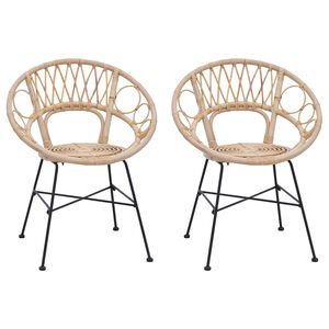 vidaXL Cadeira de jantar 2 pcs Natural 49 x 51 x 81 cm Rattan e Ferro