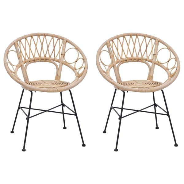 vidaXL Cadeira de jantar 2 pcs Natural 49 x 51 x 81 cm Rattan e Ferro