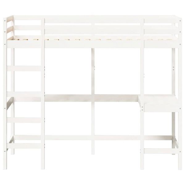 vidaXL Cama alta com secretária 90x190 cm pinho maciço branco