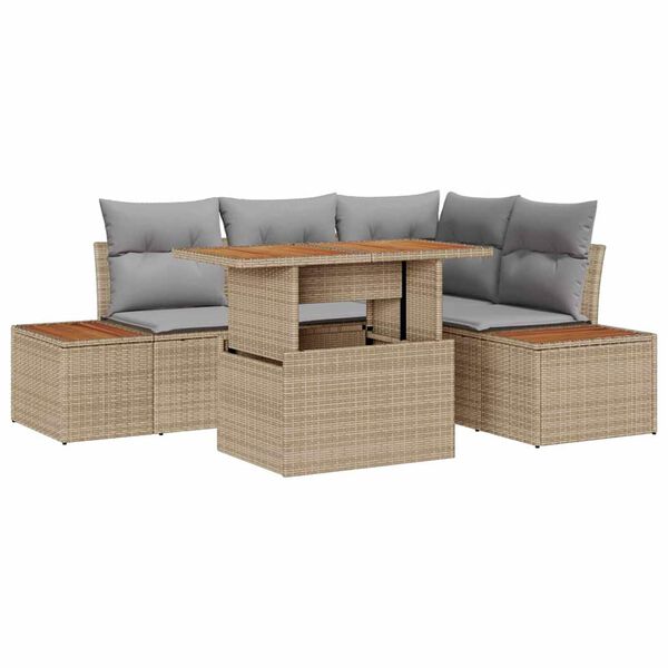 vidaXL Conjunto de Sof&aacute; de Jardim 5 pcs Bege Rattan Sint&eacute;tico