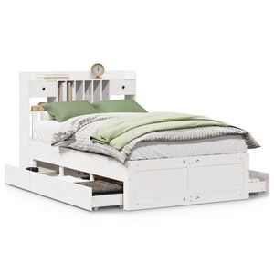 vidaXL Cama com estante sem colch&atilde;o 135x190 cm pinho maci&ccedil;o branco