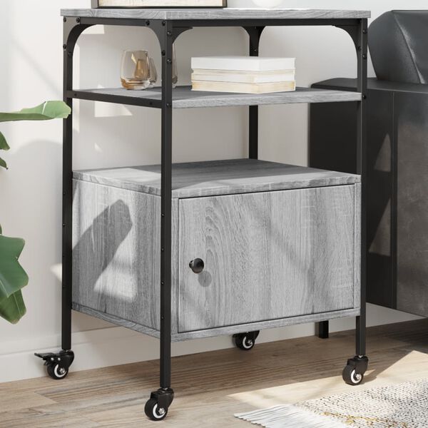 vidaXL Suporte impressora 3 prateleiras deriv. madeira cinza sonoma