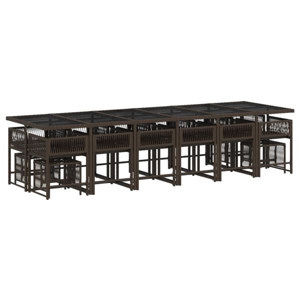 vidaXL 17 pcs conjunto jantar p/ jardim c/ almofad&otilde;es vime PE castanho
