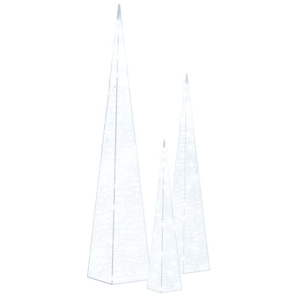 vidaXL Conj. cones decorativos c/ LEDs branco frio acr&iacute;lico 30/45/60cm