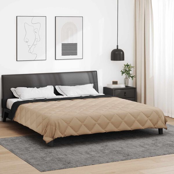 vidaXL Edredom de Ver&atilde;o Simples Preto e Taupe 220 x 260 cm Microfibra