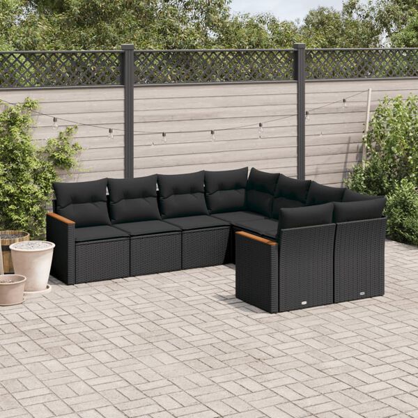 vidaXL 8 pcs conjunto sof&aacute;s de jardim com almofad&otilde;es vime PE preto