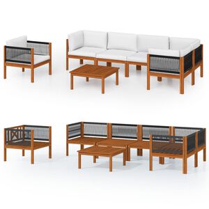 vidaXL Conjunto de jardim com 7 pe&ccedil;as e almofadas, creme, 63x63 cm