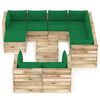 vidaXL 10 pcs conj. lounge jardim c/ almofad&otilde;es madeira impreg. verde